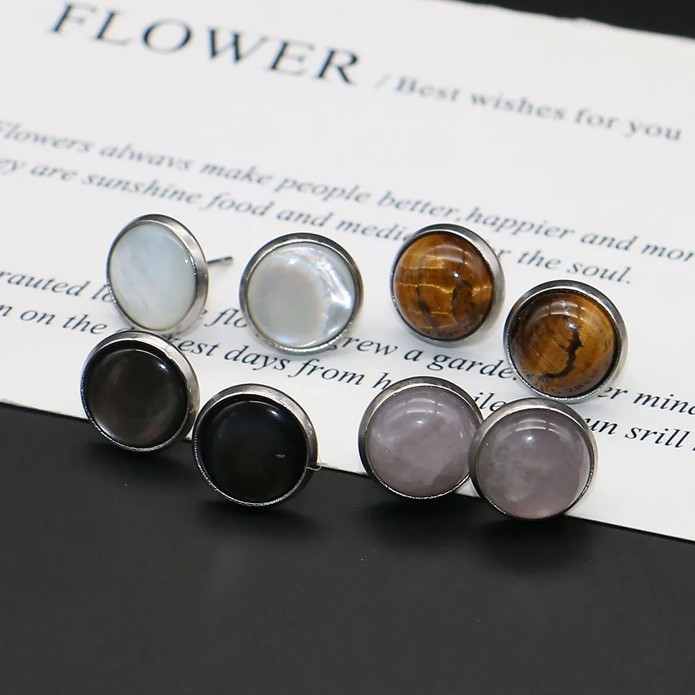 

Light Luxury Minimalist Polished Natural Stone Round Tiger Eye Bezel-Set Electroplated Earrings Jewelry Making Supplies Gift
