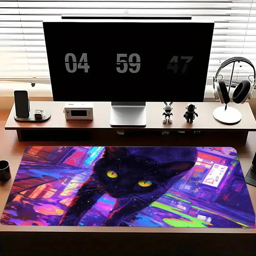 لوحة ماوس فنية على شكل قطة، حصيرة مكتبية كبيرة تجريدية، لوحة ماوس للألعاب مع سجادة لعب غير قابلة للانزلاق للمكتب #3