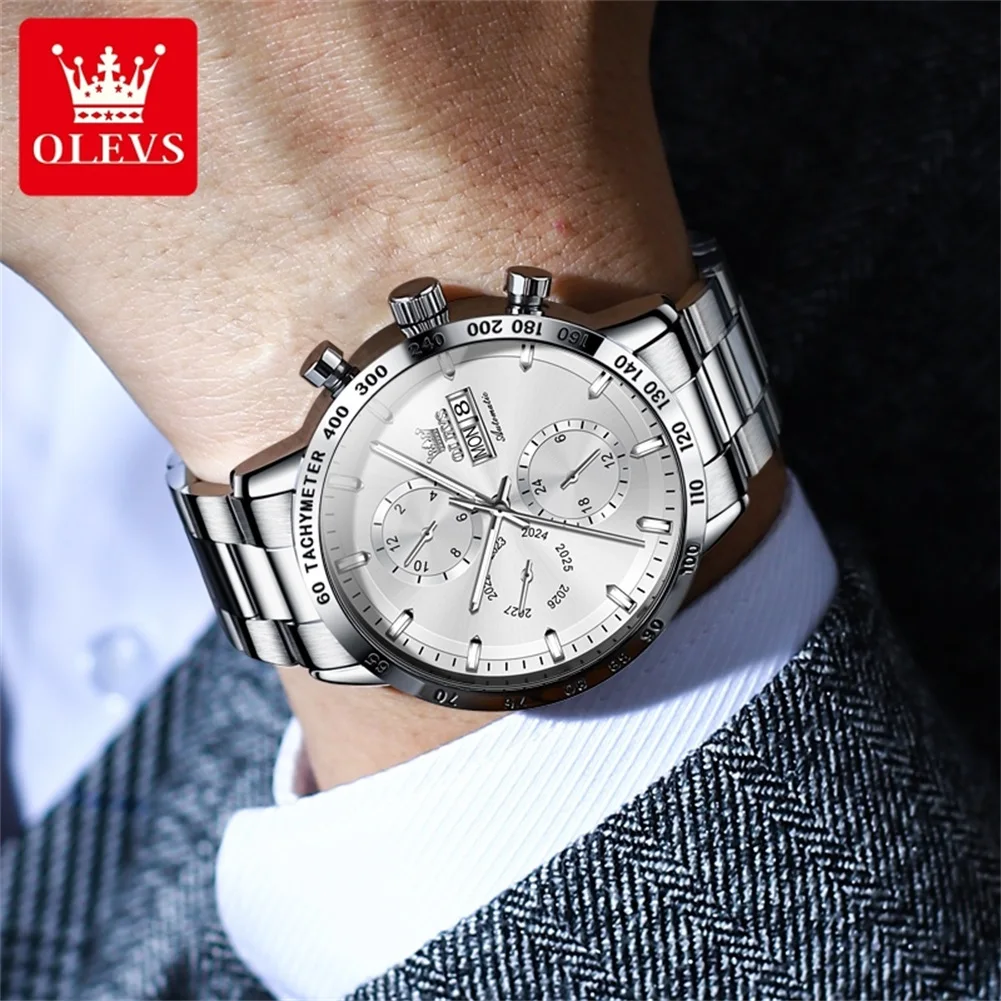 OLEVS 6683 Original Automatic Watch for Men Silvery Stainless steel Calendar Week Business Simplicity Men\'s Mechanical Watch