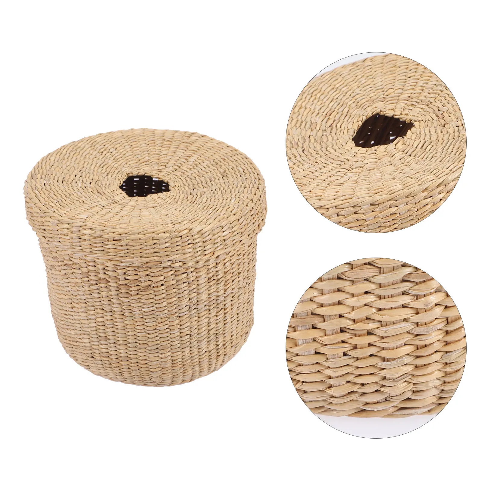 

Round Straw Woven Tissue Box Desktop Napkin Holder Natural Decorative Storage Multi-Use Tissue Case Paper Box Napkin Holder