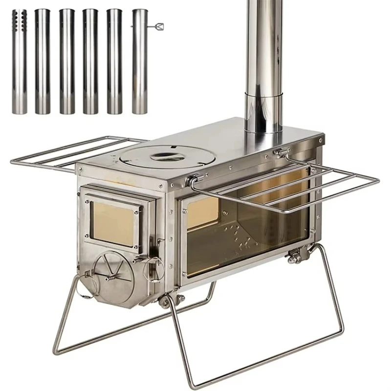 Gear Tent Stove Camping Wood Stove Portable with Heat Resistant Glass Cooking Stove Camping