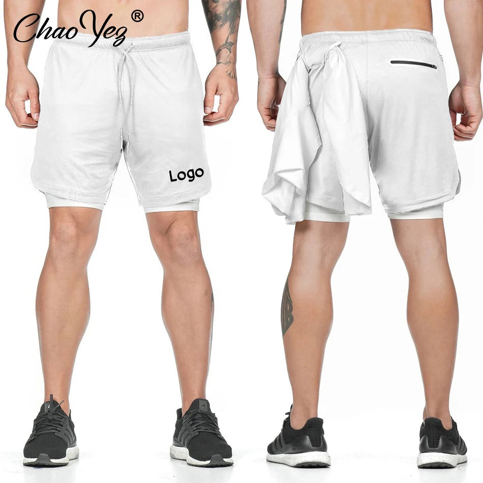 Custom Logo Summer Men's Running Shorts 2-in-1 Double Layer Quick Drying Gym Fitness Jogging Training Sports Casual Shorts