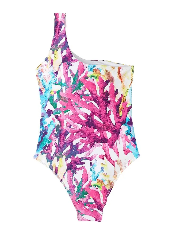 المرأة مثير التعادل صبغ طباعة قطعة واحدة ملابس السباحة التدرج الجوف خارج واحد الكتف ارتداءها رفع Monokini قطعة واحدة ملابس السباحة