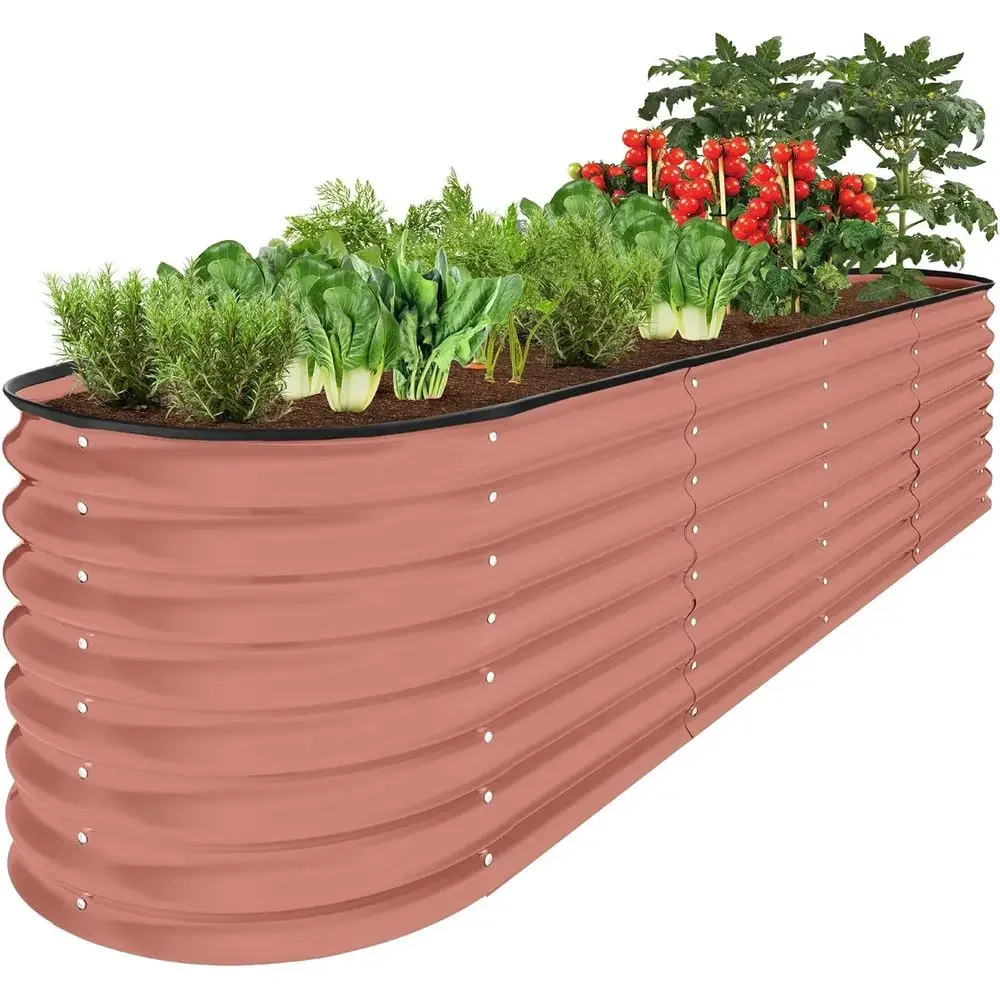 Oval Metal Elevated Garden Bed, 215 Gallon Capacity, Ideal for Deep Root Plants, Vegetables, and Herbs with 4 Support Bars, Terr