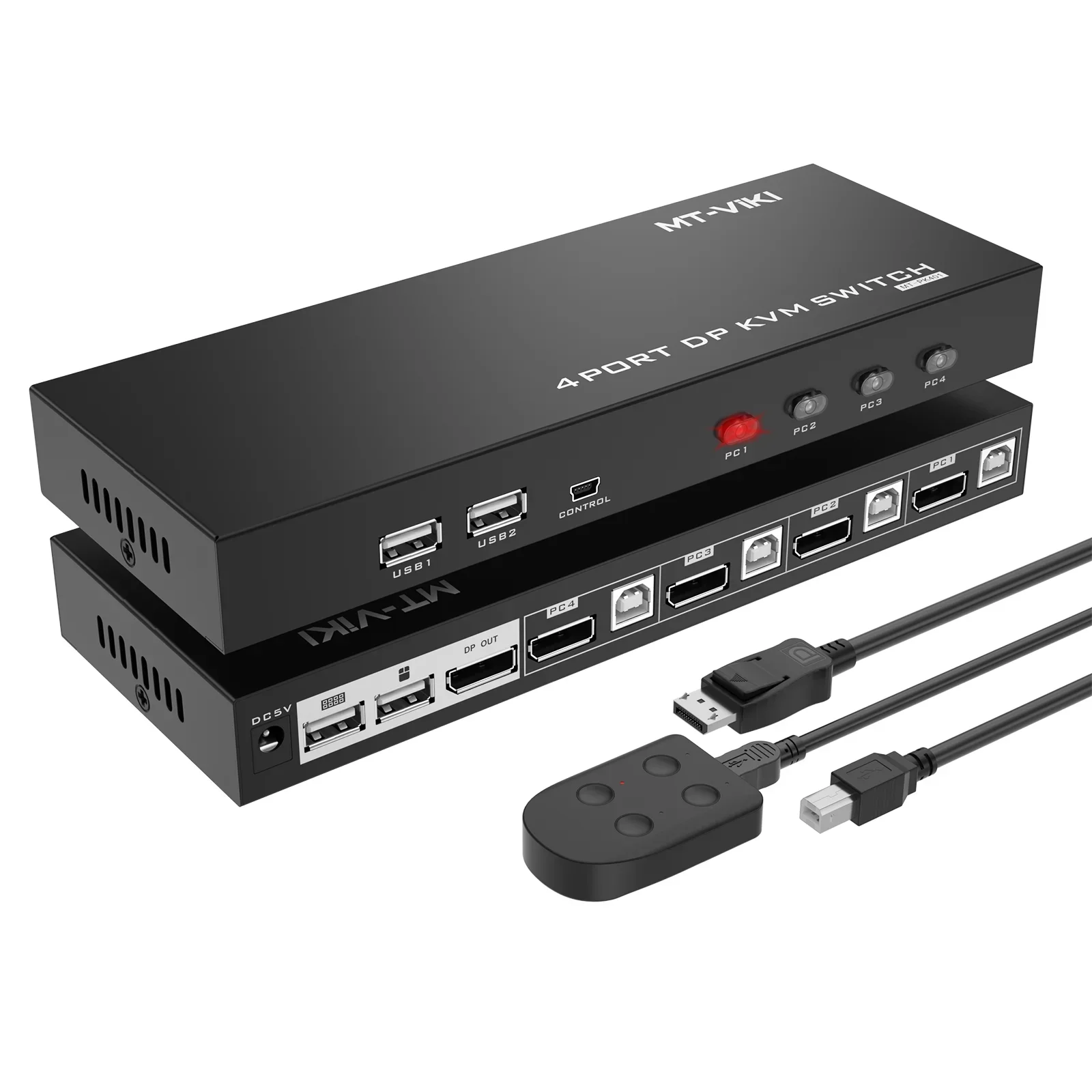 2025Hotkey DP KVM-переключатель 4K 60 Гц + кабели, 4-портовый KVM-переключатель DisplayPort MT-ViKI 4 в 1 выход