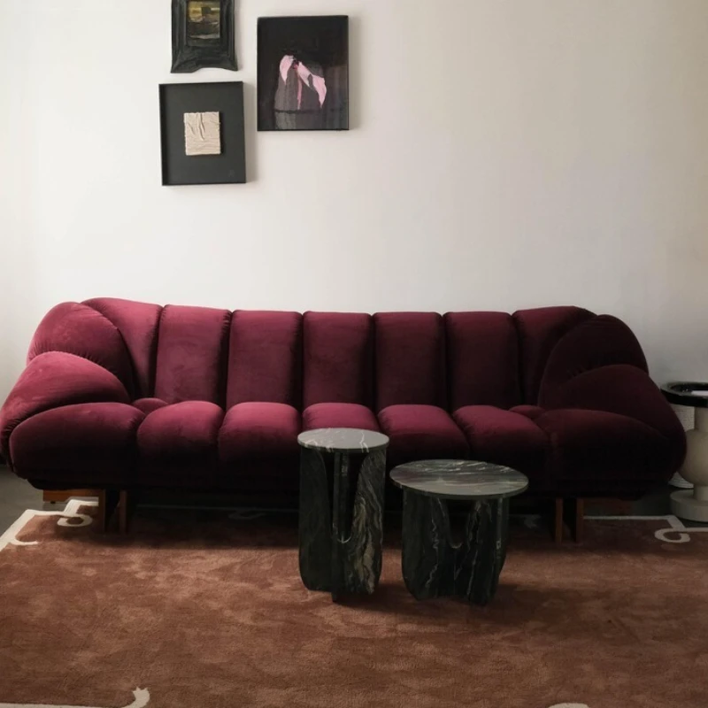 Petal module sofa, French retro art sense, velvet burgundy sofa