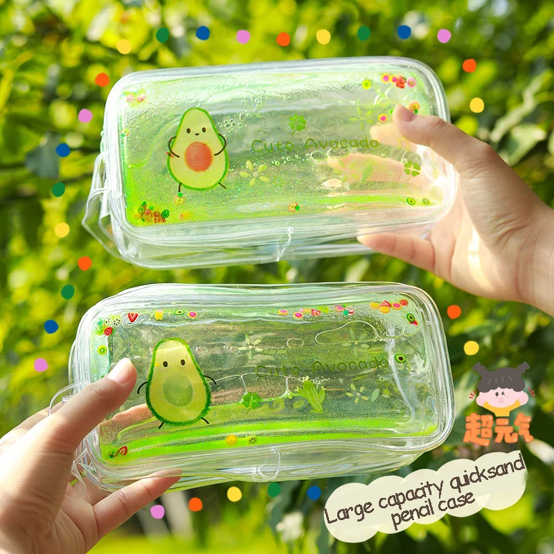 Imagem -02 - Chen Lin Peças Kawaii Óleo Transparente Areia Movediça Lápis Case Pêssego Grande Capacidade Caneta Bolsa para Meninas Ins Estilo Portátil Bolsa de Maquiagem