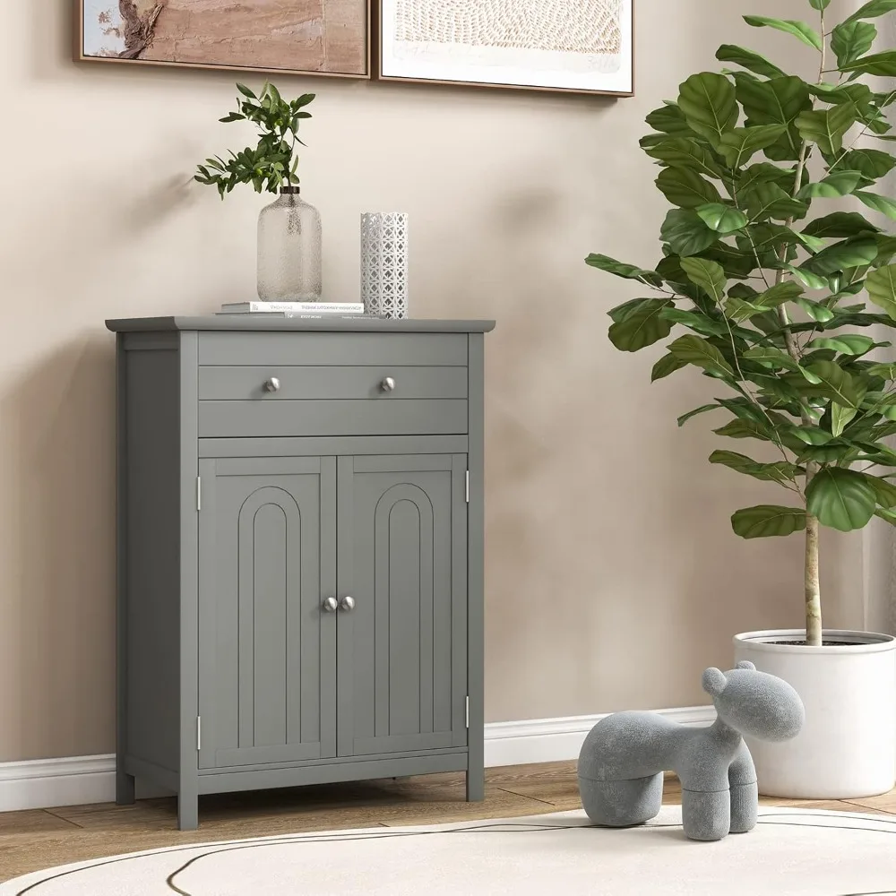 خزانة أرضية الحمام مع أدراج وأبواب - منظم تخزين مع رف قابل للتعديل للمدخل وغرفة الغسيل #2