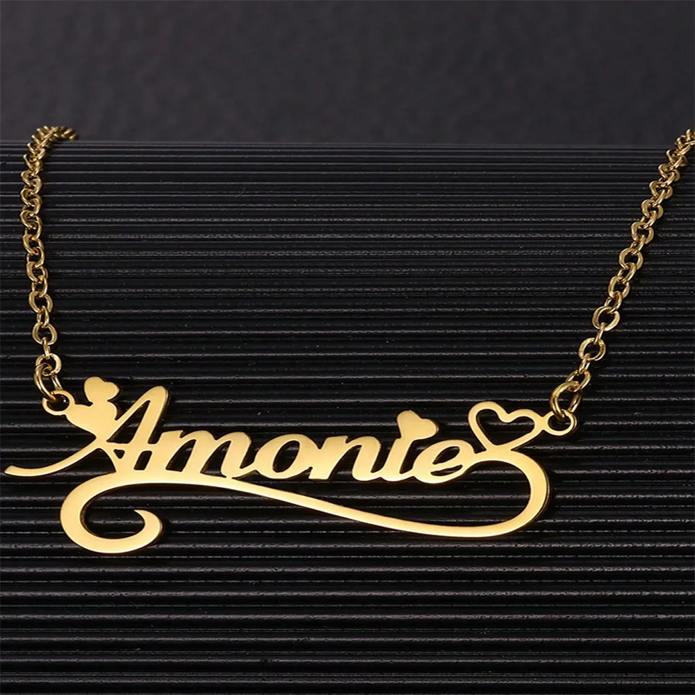 

Custom Heart Names Necklace for Women Men Gold Color Stainless Steel Chain Personalized Necklace Fashion Jewelry Party Gift New