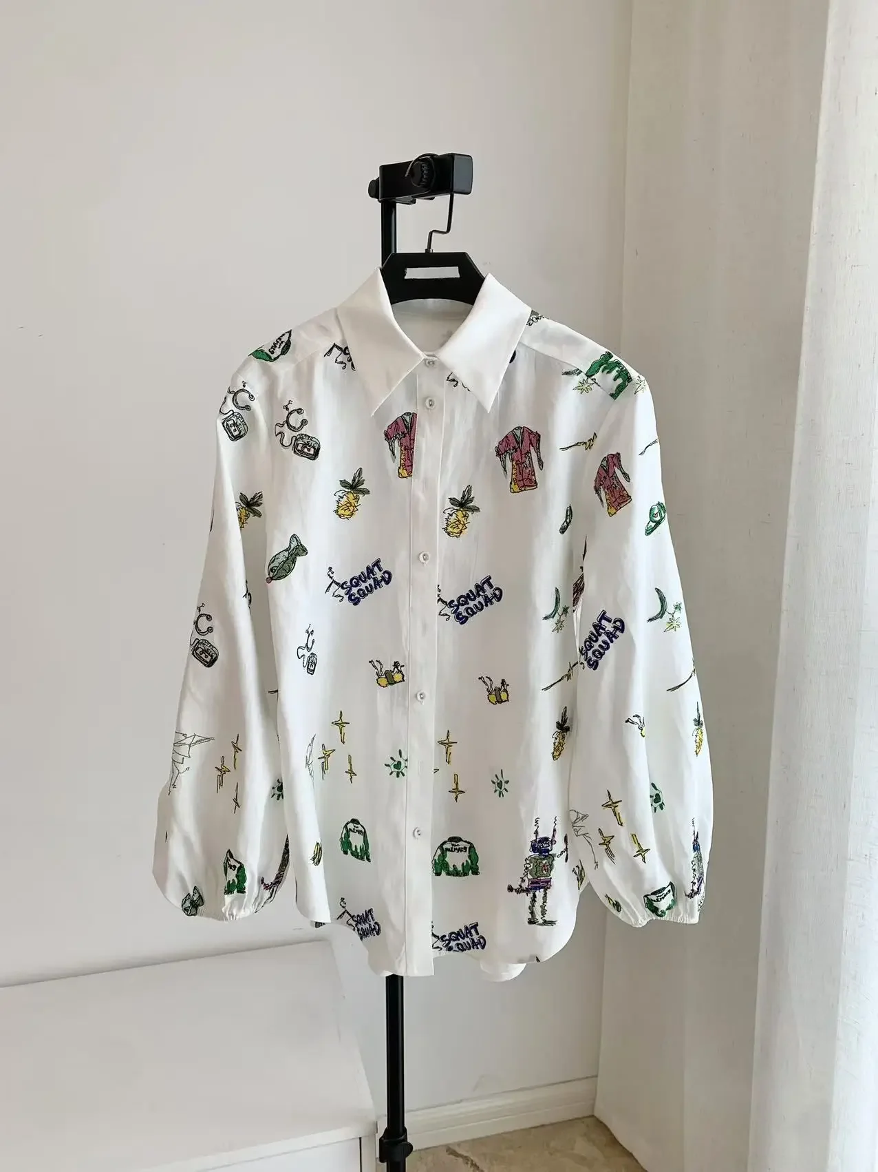 

Women's Embroidered Shirt Long Sleeve Elegant Turn-down Collar Fashionable Autumn New Arrival Top