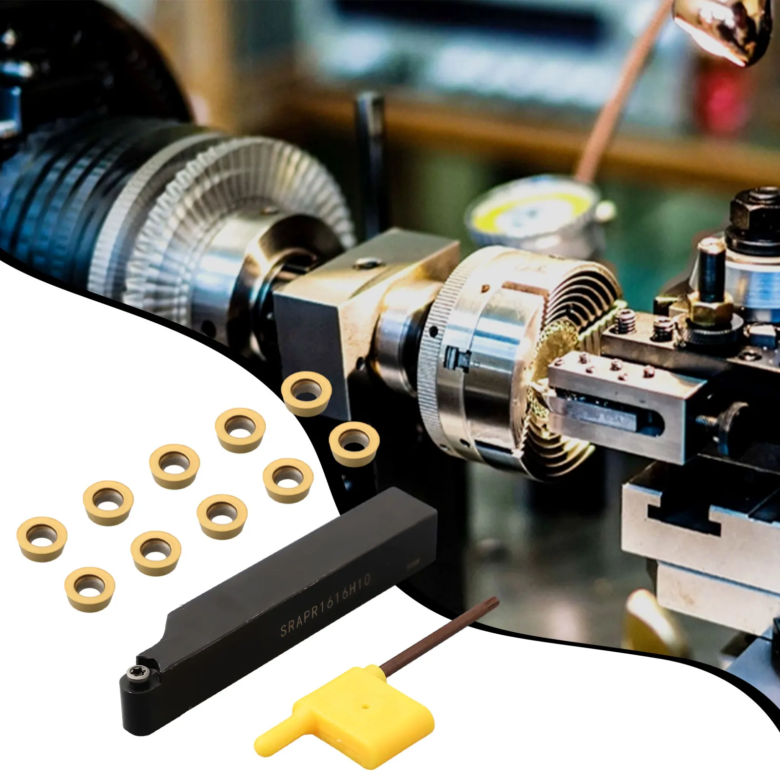 SRAPR1616H10 Face Milling Tool Holder, 10Pcs RPMT10T3MO Carbide Insert, Spare Cutting Hardware For Turning Milling