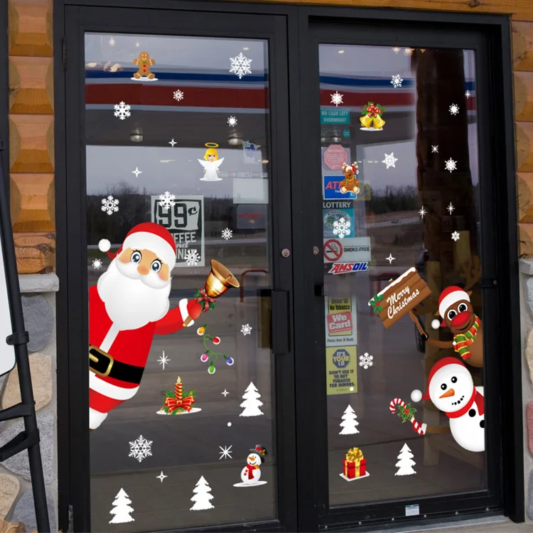 Weihnachten Schneemann Hirsch Santa Claus Glas Fenster Aufkleber Für Neue Jahr Dekoration Wandbild Zimmer Home Decor Elektrostatische Wand Aufkleber – Detail 5