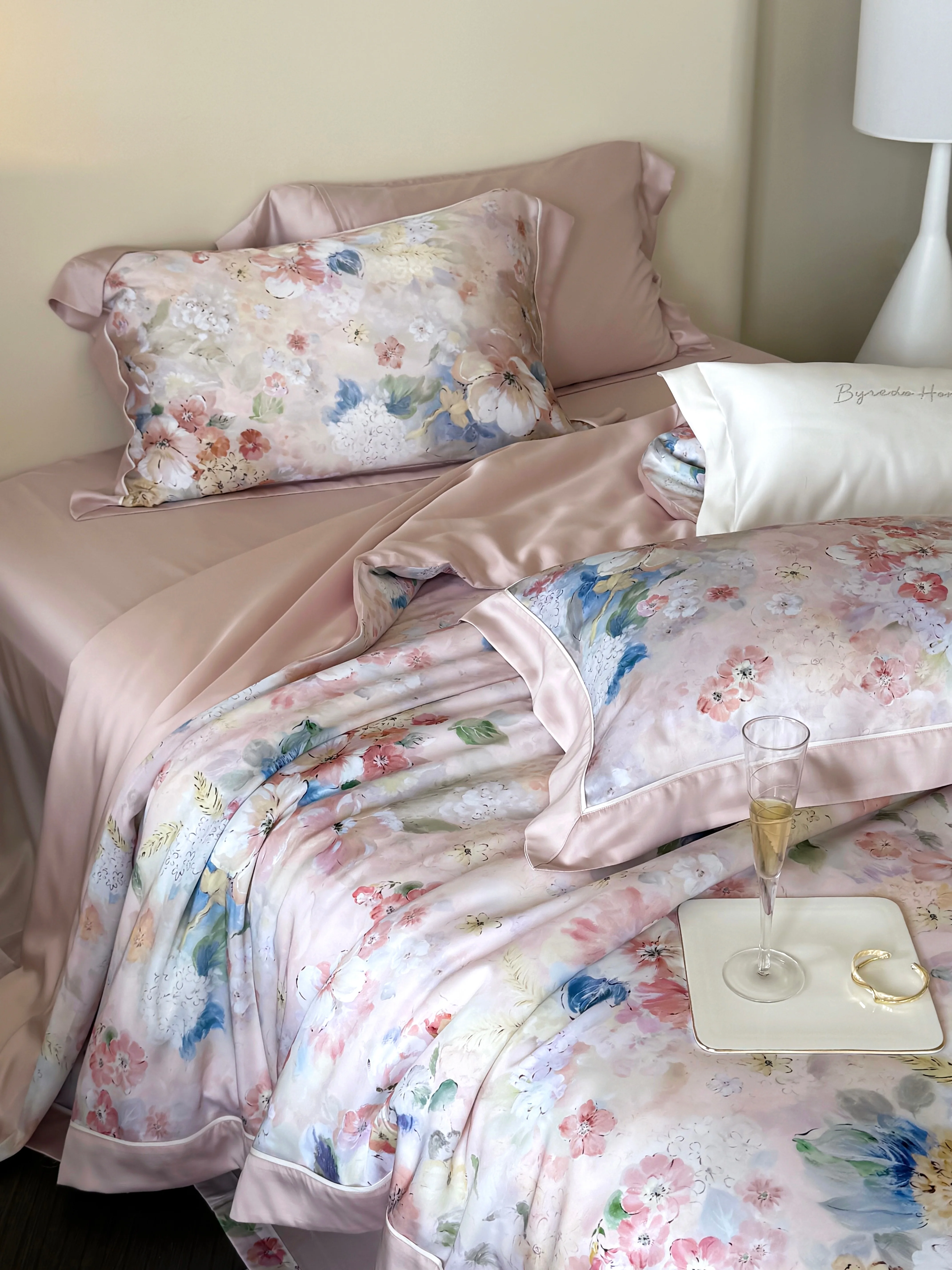 Elegant Vintage Tencel Bedding Set Watercolor Floral Luster Lyocell Duvet Cover Sets High-end Silky Bed Linens Oxford Edge