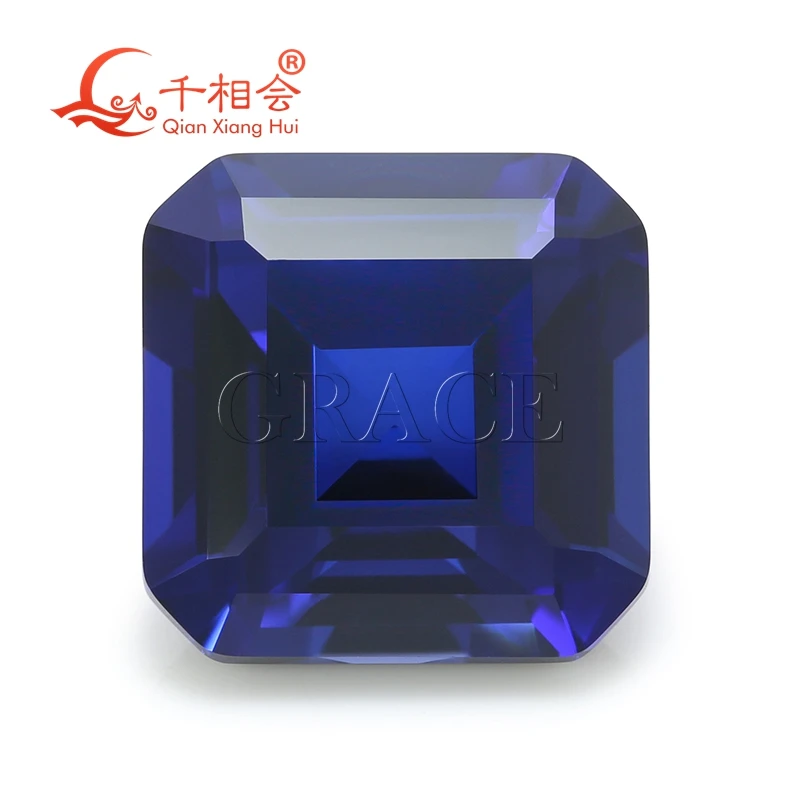 

4mm to 12mm asscher shape square emerald cut artificial blue sapphire corundum loose gem stone for jewelry making