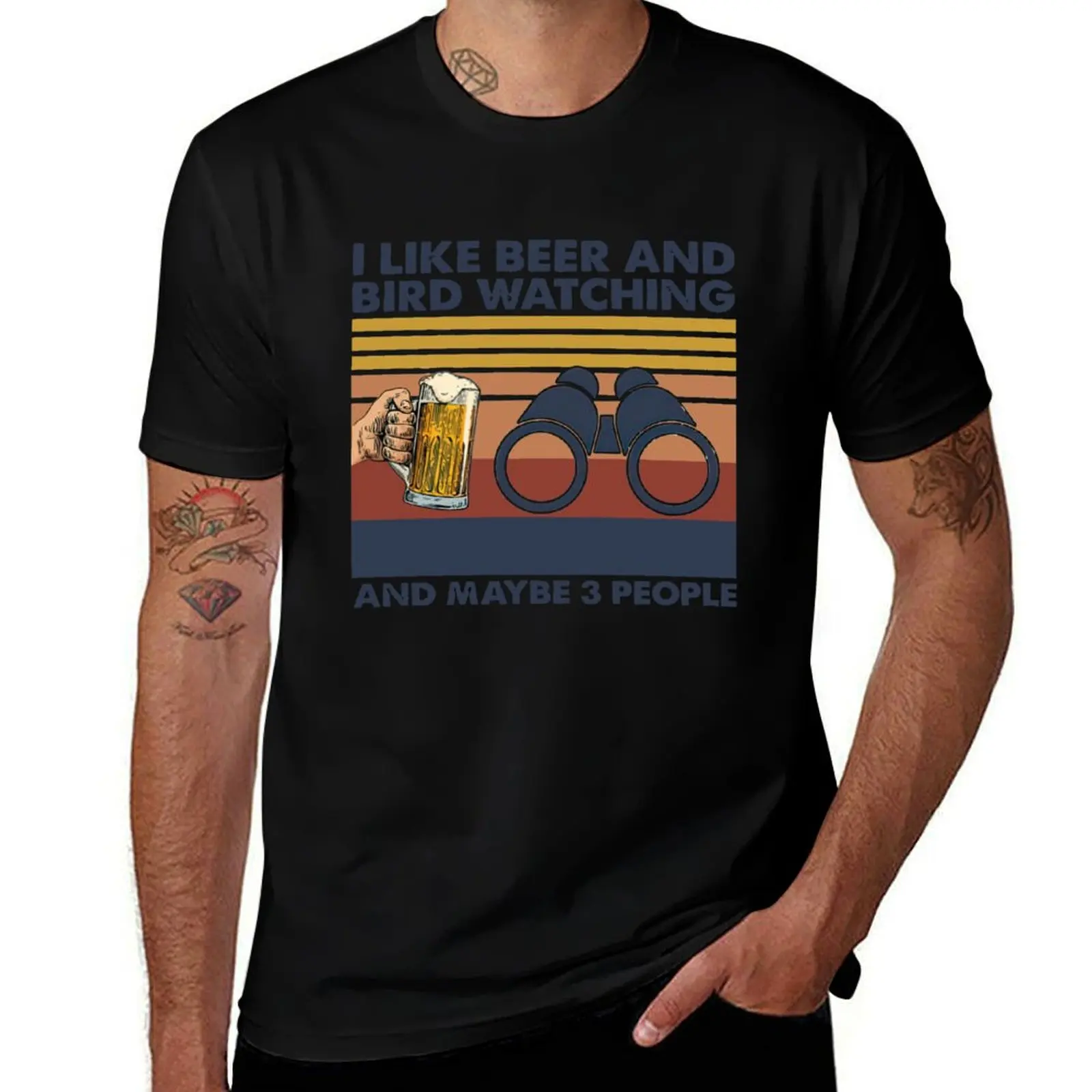 

Vintage I like beer and bird watching and maybe 3 people T-Shirt blue lock animal prinfor boys plain t shirts for men