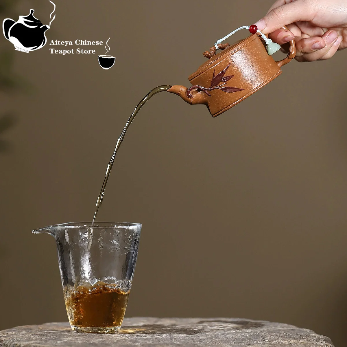 Tetera de arcilla púrpura Yixing, mineral original, barro inclinado, sección de bambú de dos colores, tetera china, juego de té de Kung Fu
