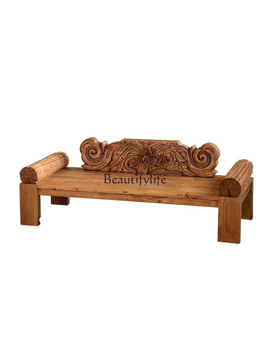 

Carved Arhat bed sofa chair Solid wood sofa bed Antique weathering
