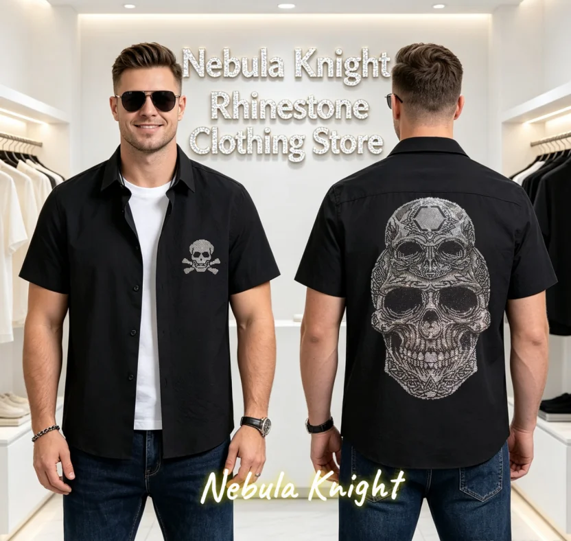 Men Hip Hop Streetwear Short Sleeve Shirt Luxury Hotfix Rhinestone Bling Drill Tee European Summer Casual Male Fashion Tops