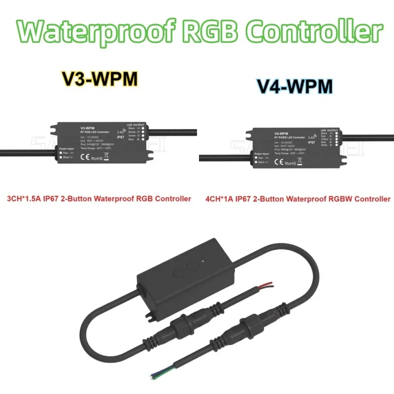 

Skydance V3-WPM 3CH*1,5A/V4-WPM 4CH*1A Мини-контроллер 2-кнопочный RF 2,4G RGB/RGBW Контроллер Многозонный DC12-24V IP67 Водонепроницаемый