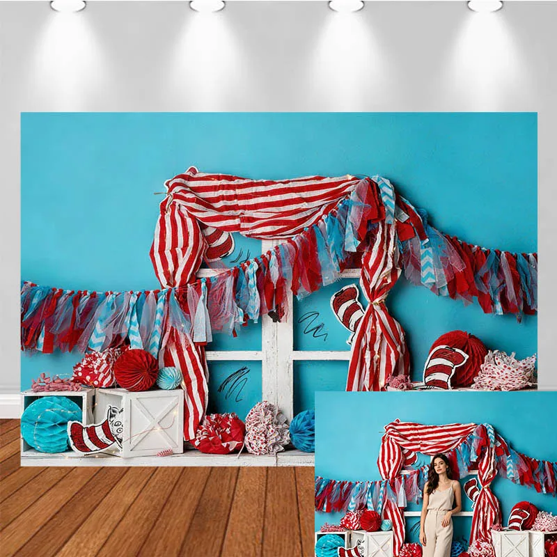 LS Photography Backdrop Navy Style Red White Stripes Wooden Crate Decor Birthday Cake Smash Kids Adult Portrait Photo Background