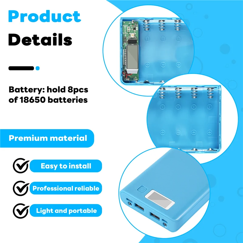 

DIY 8X18650 Портативный аккумулятор Power Bank Shell Case Box ЖК-дисплей Dual USB Power Bank Box KIT Power Bank 18650 (без батареи)