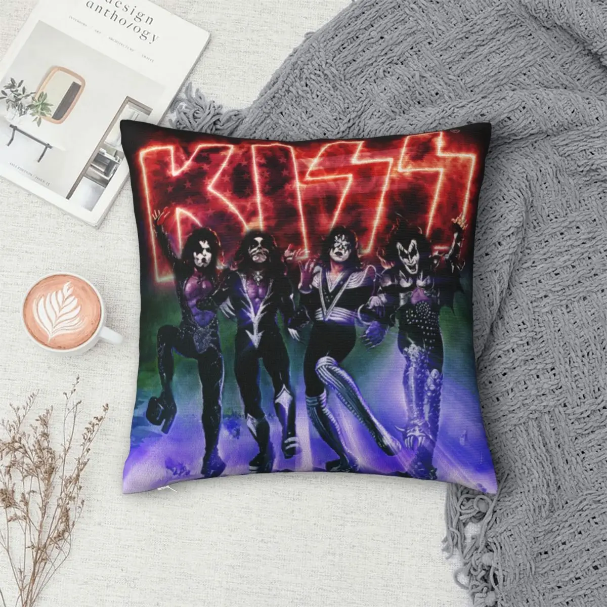 KISS Rock Band Pillow Cover Heavy Metal Music Cushion Cover Printed Pillow Case Funny Pillowcases For Sofa Home Decoration