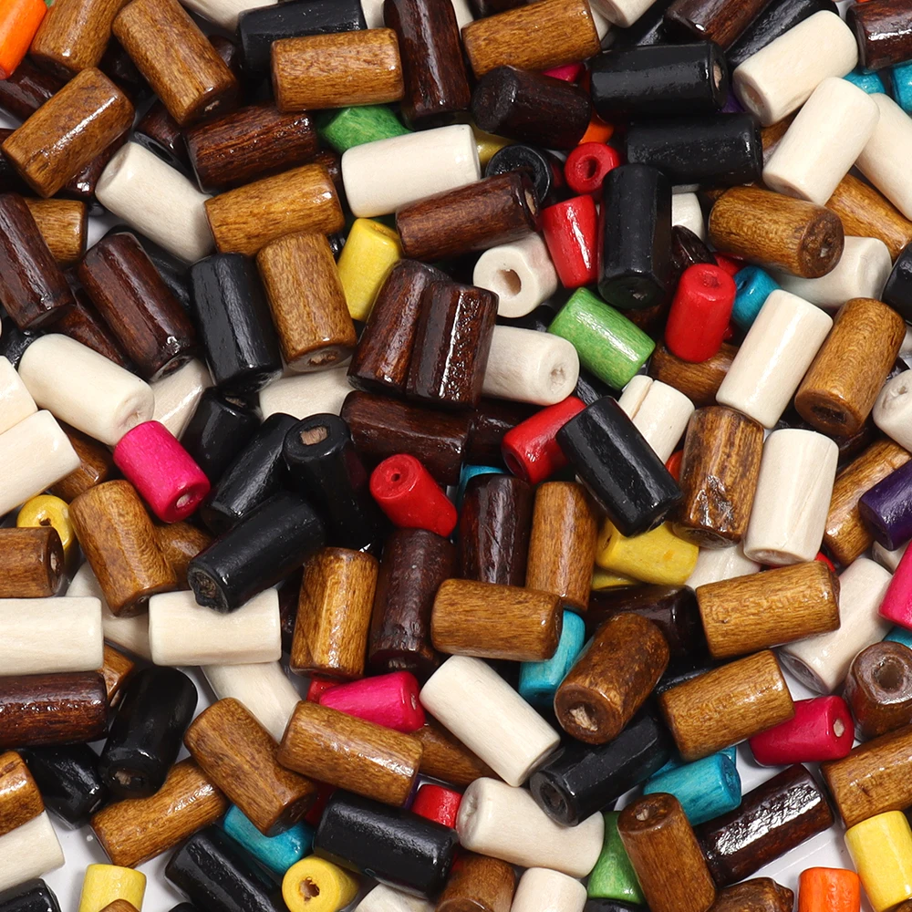 200-400pcs/lot Natural Maple Wooden Beads Colored Cylindrical Loose Wood Bead For Jewelry Making DIY Bracelet Necklace Wholesale