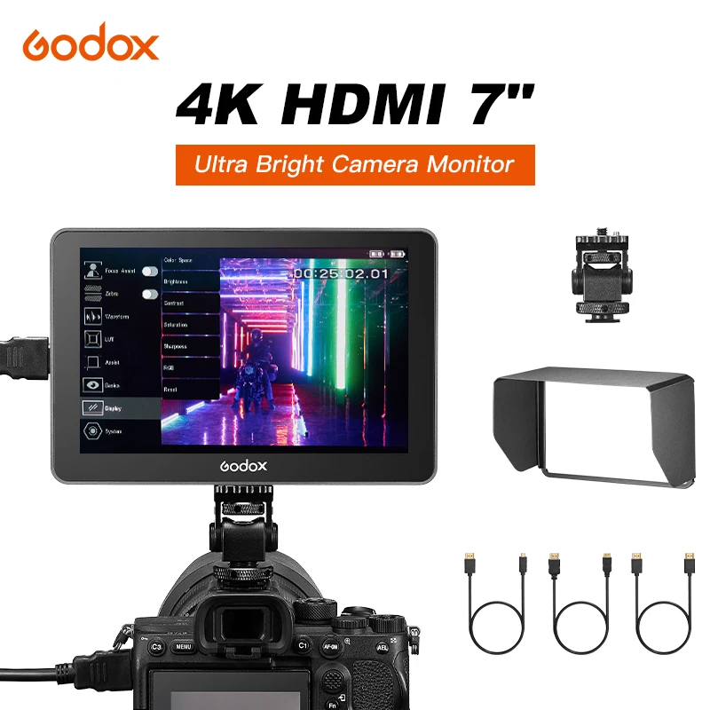 Godox GM7S 4K HDMI 7 inch Ultra Bright Camera DSLR Monitor 3D LUT Touch Screen IPS FHD 1920x1080 Video Live Display Monitor