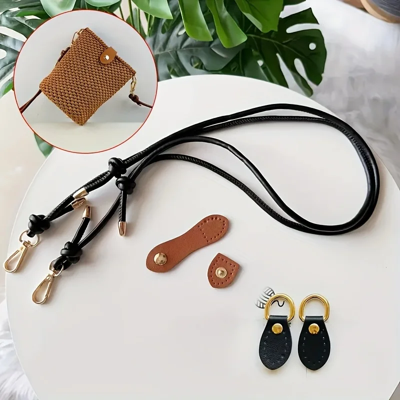 Fünfteiliges DIY-Set für gewebte Taschen, verstellbare Schnalle aus PU-Leder, kürbisförmiger Verschluss, modischer Schultergurt aus PU-Leder, inklusive handgefertigten Materialien, DIY-Set zur Herstellung von Geldbörsen – Detail 6