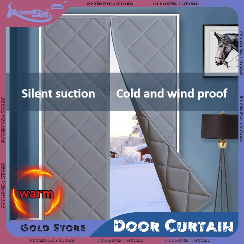 Winter Windproof Door Curtain Thickened Magnetic Coldproof Door Screen Auto Closing Anti Cold Air Cotton Front Curtain Bedroom