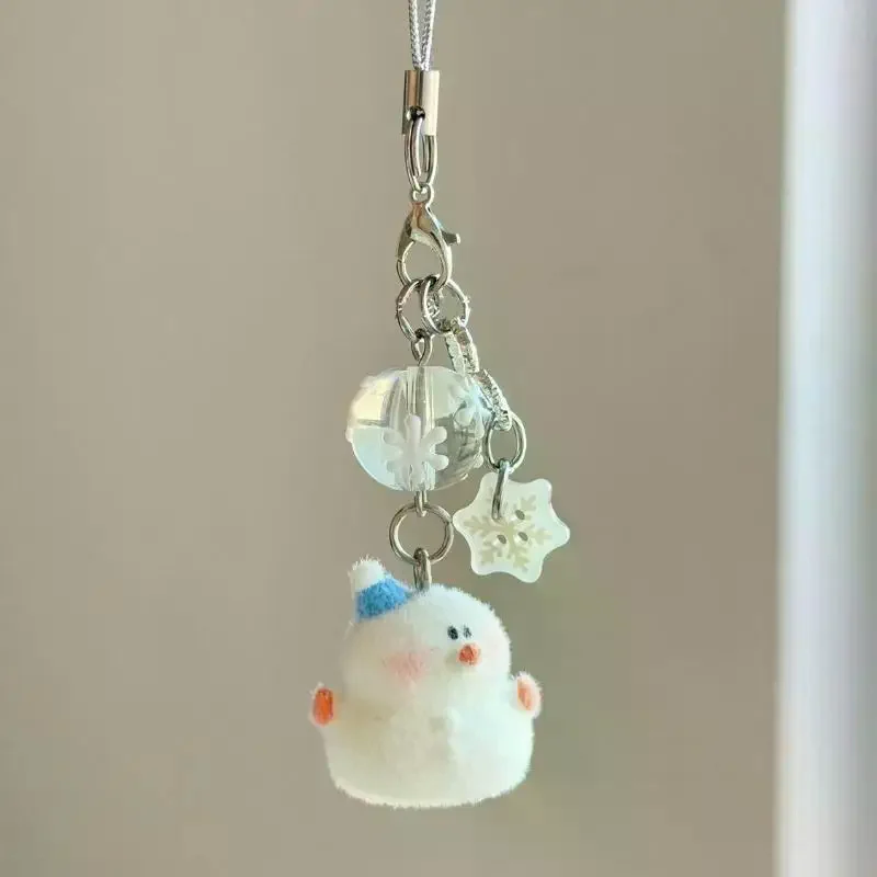 

Flocked Snowman Keychain CCD Lanyard Handmade Beaded Homemade Girly Heart Instagram Style Phone Chain Cute Lanyard