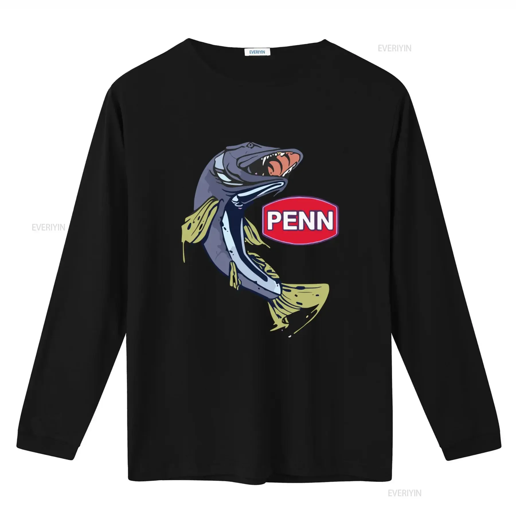 PENN Fishing Equipment Company Logo Men's Black T Shirt Size S 3XL with Cool Fish Print vintage Washed Breathable Comfortable