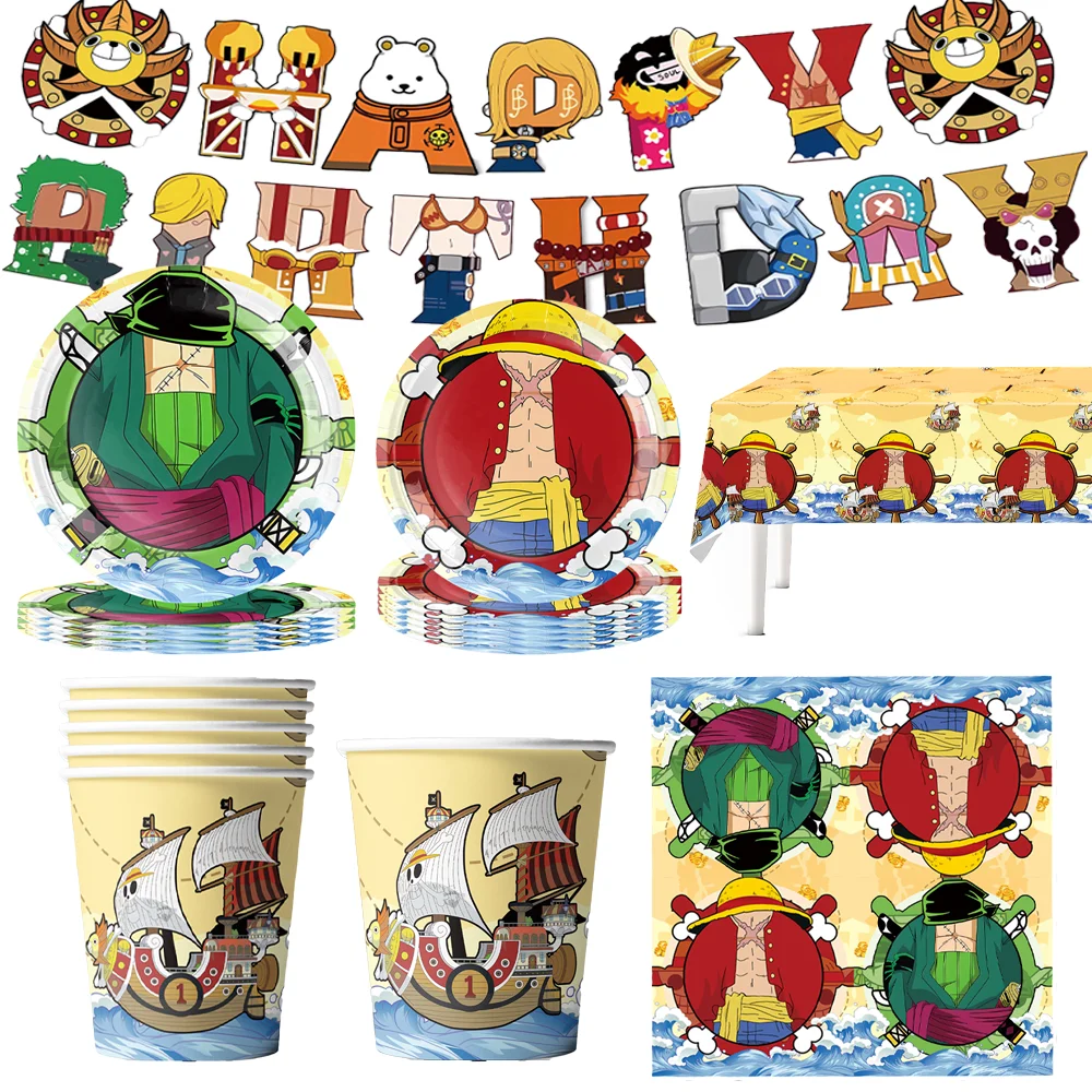 

ONE PIECED Luffy Anime Birthday Party Decoration Disposable Tableware Pirate Globlos Boys Favors Birthday Toy Gifts Party Decor