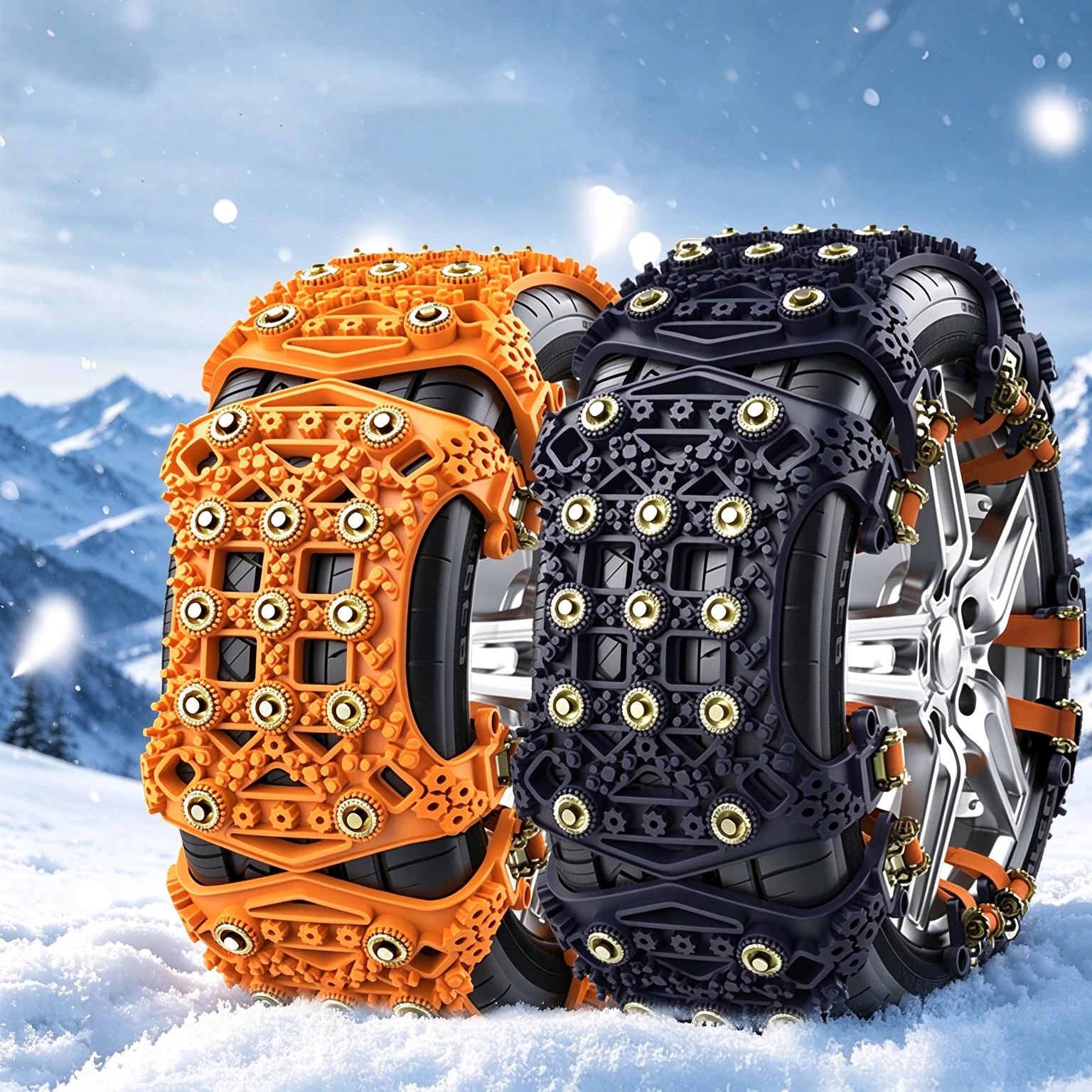 Universal Tpu Car Snow Tire Anti-Skid Chainswith Quenched Steelstuds Quick Install Emergency Winter Ice Breaking Anti Slip Chain