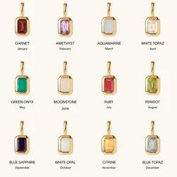 Stylish Retro Square Colored Zircon Pendant Necklace for Women Stainless Steel Birthstone DIY Accessories Girls Jewelry Gifts