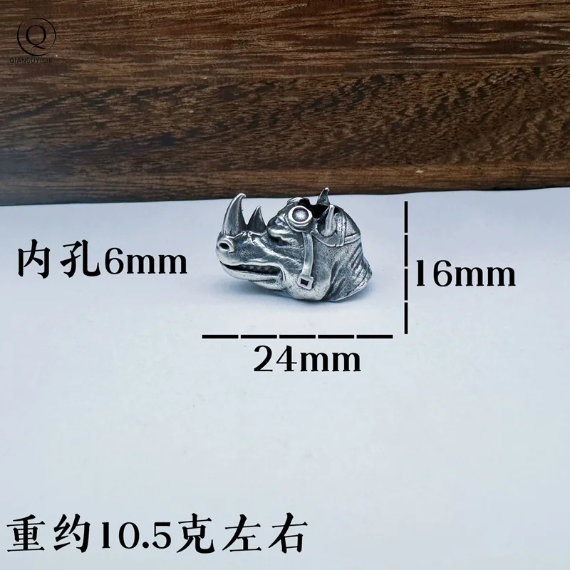 Rhinoceros Head Brass Knife Beads EDC DIY Paracord Woven Bracelets Lanyard Pendants Accessories Outdoor Tool Hangings Charms ﻿
