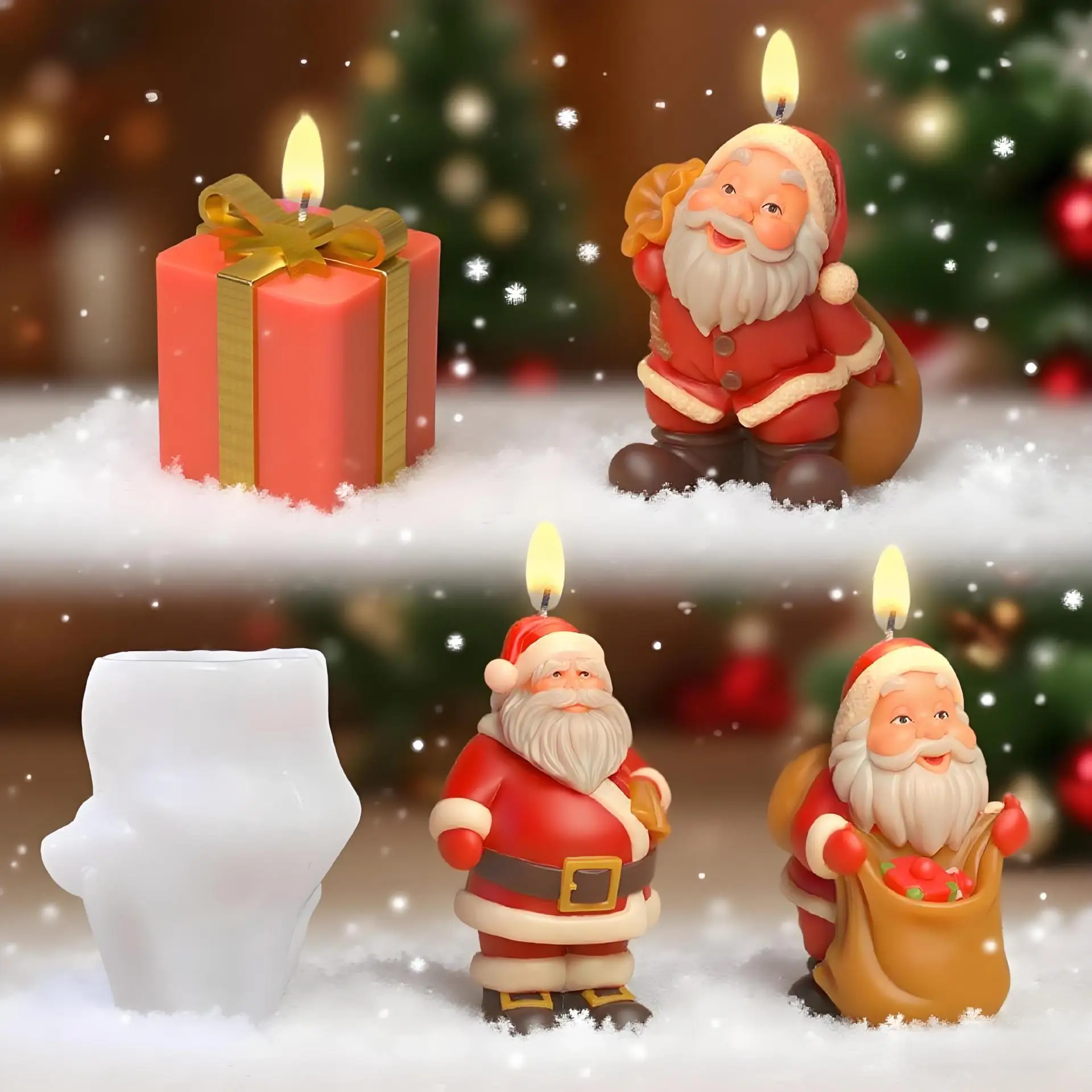 Formy silikonowe do żywicy epoksydowej DIY, pudełka na prezenty świąteczne, świeczniki, ozdoby, Święty Mikołaj, świeczki, dekoracje do domu