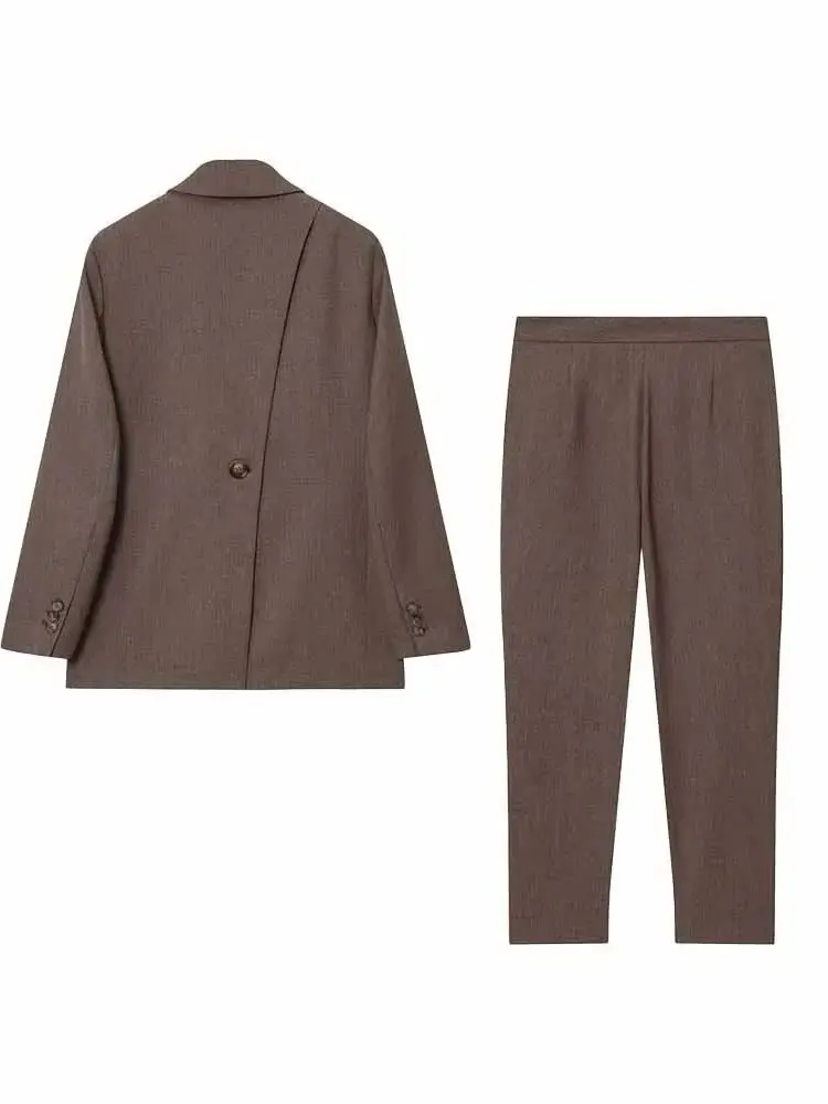 HH Woman Spring Fashion Versatile Long Sleeves Lapel Slit Decoration Blazer+Mid-Rise Trousers Female Casual Style Two Piece Set
