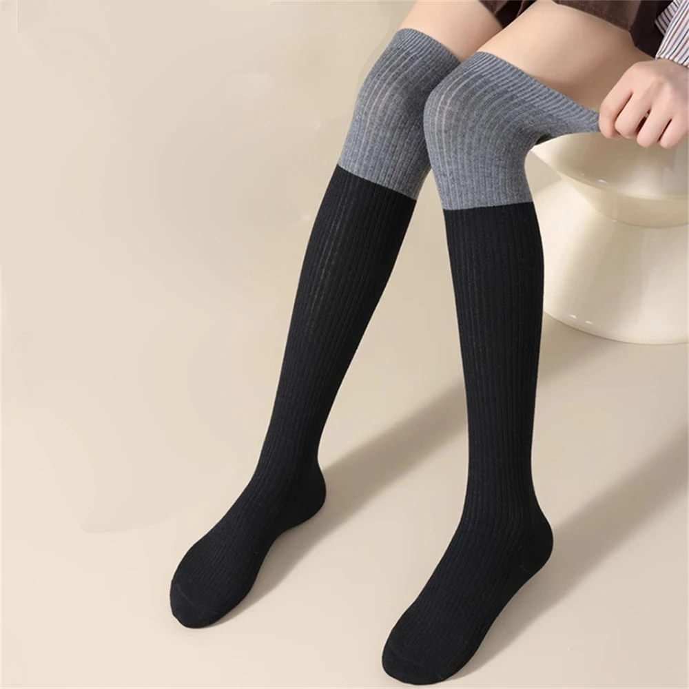 2 Pairs Female Thick Plus Velvet Warmth Wool Over-the-knee Sock Autumn Winter Non-slip Lengthened Color Matching Long-tube Socks