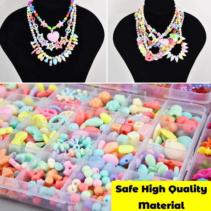 500pcs DIY Handmade Beaded Children\'s Toy Creative Loose Spacer Beads Crafts Making Bracelet Necklace Jewelry Kit Girl Toy Gift