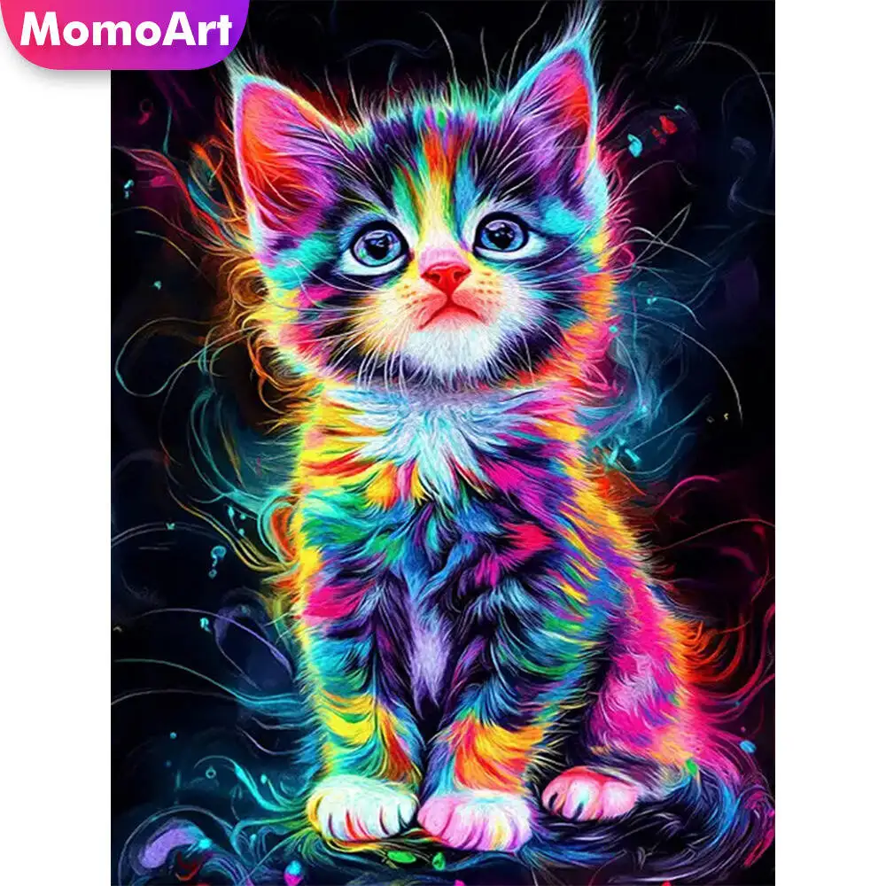 Momoart Katze Diamant Malerei Tier bunte Diamant Mosaik Bild Strass Mond Wand Dekor