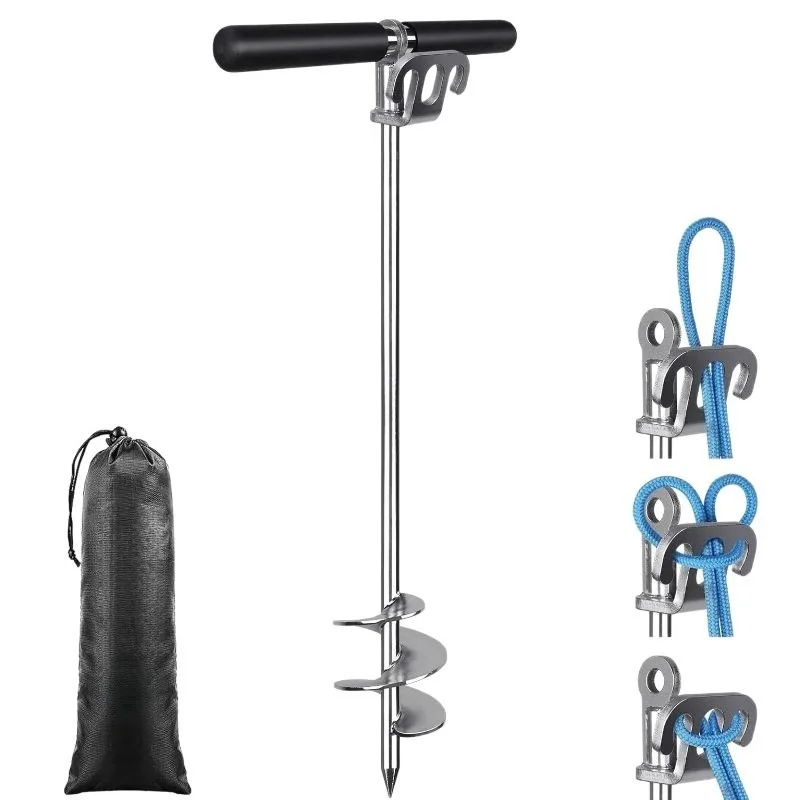 Stainless Steel Sand Anchor Screw Fixed Shallow Water Boat Anchor Portable Beach Mooring Accessory for Kayak Pontoon Boat