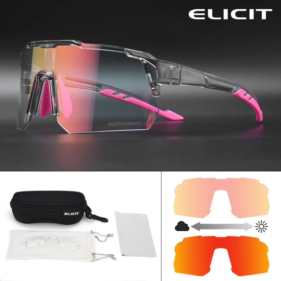 ELICIT Photochromic Outdoor Cycling Sunglasses Men Road Driving Bike Glasses Sport Mountain Climbing Women Bicycle UV400 Goggles