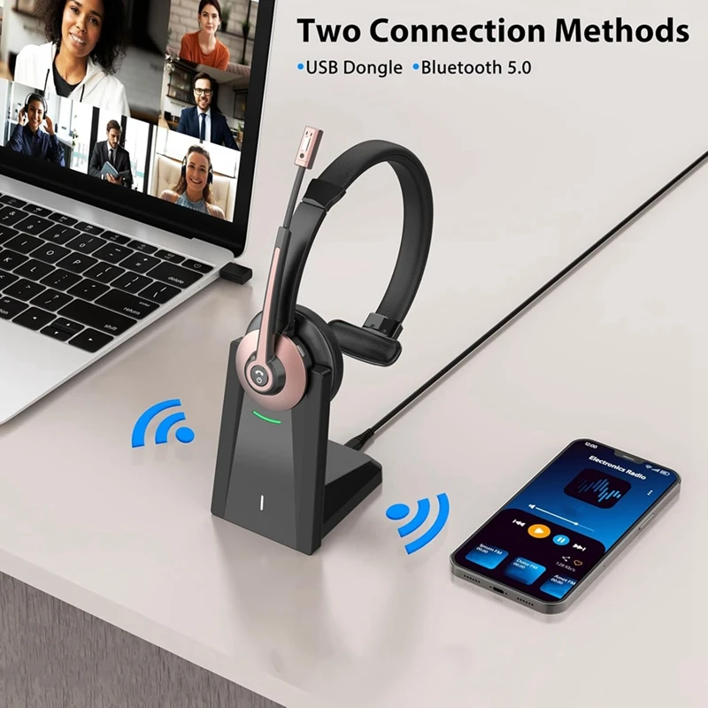 Auriculares inalámbricos, auriculares Bluetooth con micrófono con cancelación de ruido, auriculares inalámbricos con dongle USB para oficina en casa