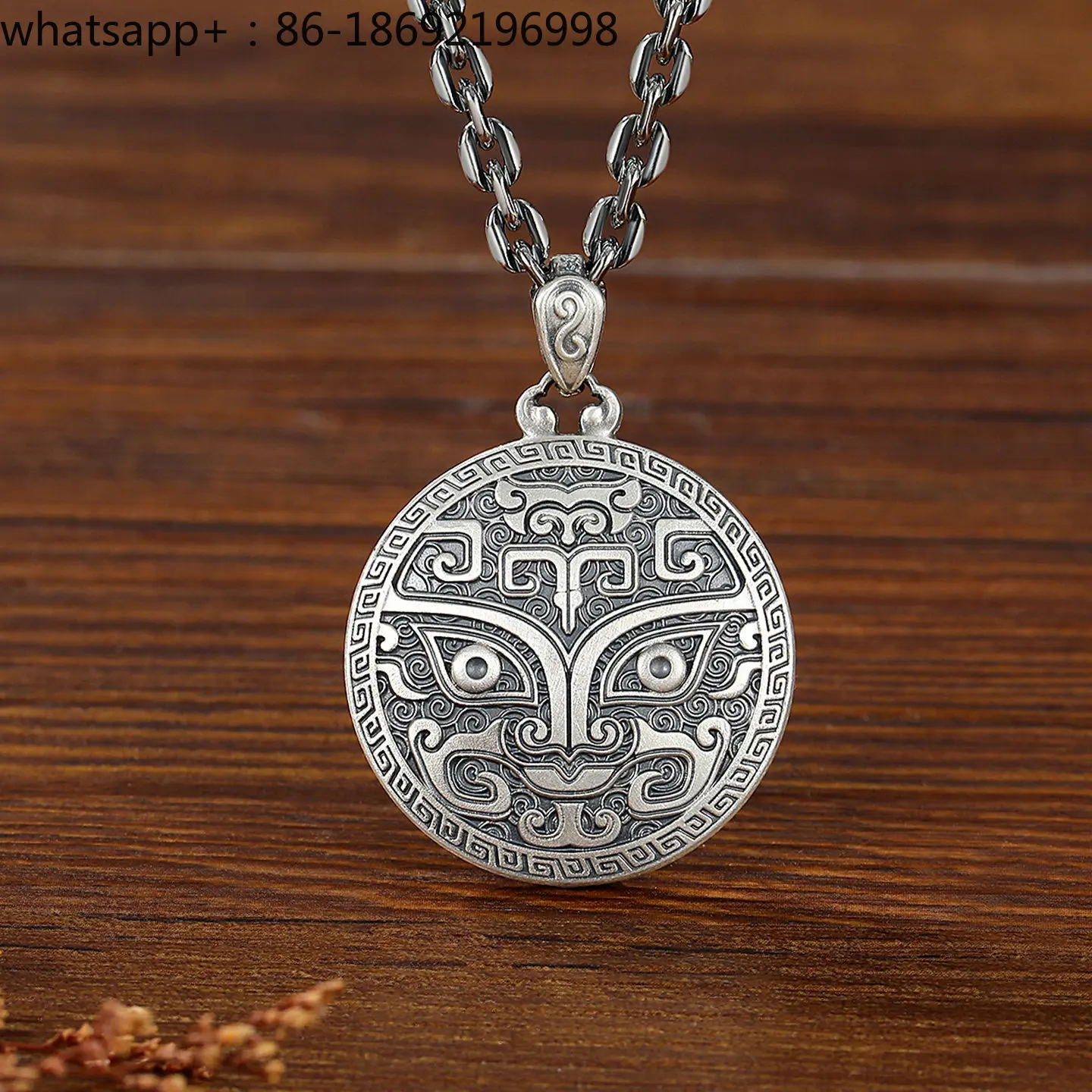 Solid Taotie Pendant 999 Sterling Silver Men's Totem Foot Silver Round Brand Pendant Necklace