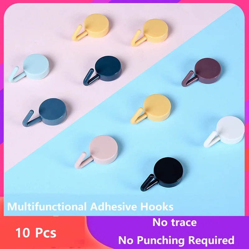 10pcs Cute Little Hook Multifunctional Adhesive Hooks Bathroom Kitchen Hooks Wall Hanging Hook Not Damaging the Wall