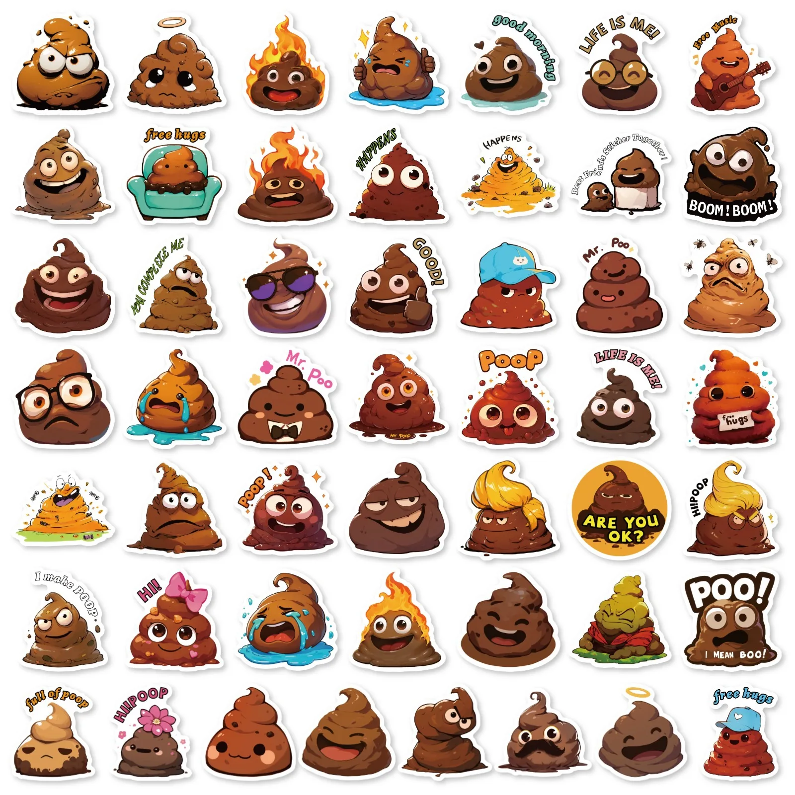 50/30 Sheets Cute Funny Poop Graffiti Stickers, Creative Waterproof Decals for Scrapbooking, Luggage & Phone Cases