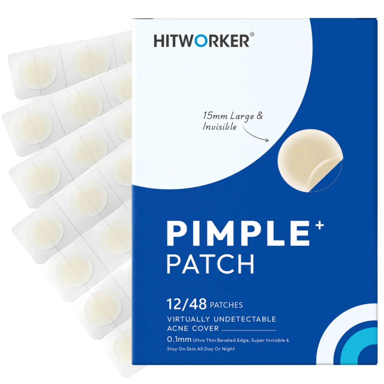 12/48 قطعة من رقع حب الشباب مع حواف مضغوطة من الجل، معبأة بشكل فردي |   العناية بالبشرة الاحترافية، تمتص الهاية والزيت بسرعة