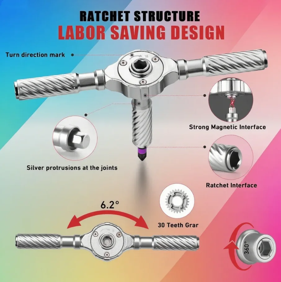 VMAN Precision 66/40in1 magnetischer Ratschenschraubendreher-Set Abnehmbarer T-Griff-Magnetisierer Befestigen Sie Möbel, Elektronik und Brillen – Detail 3