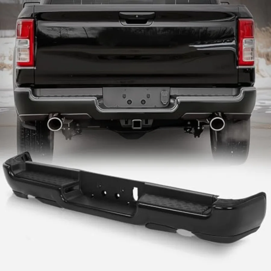 

Rear Step Bumper for 2019-2024 Ram 1500, steel, primered black, dual exhaust cutout and no parking sensor holes